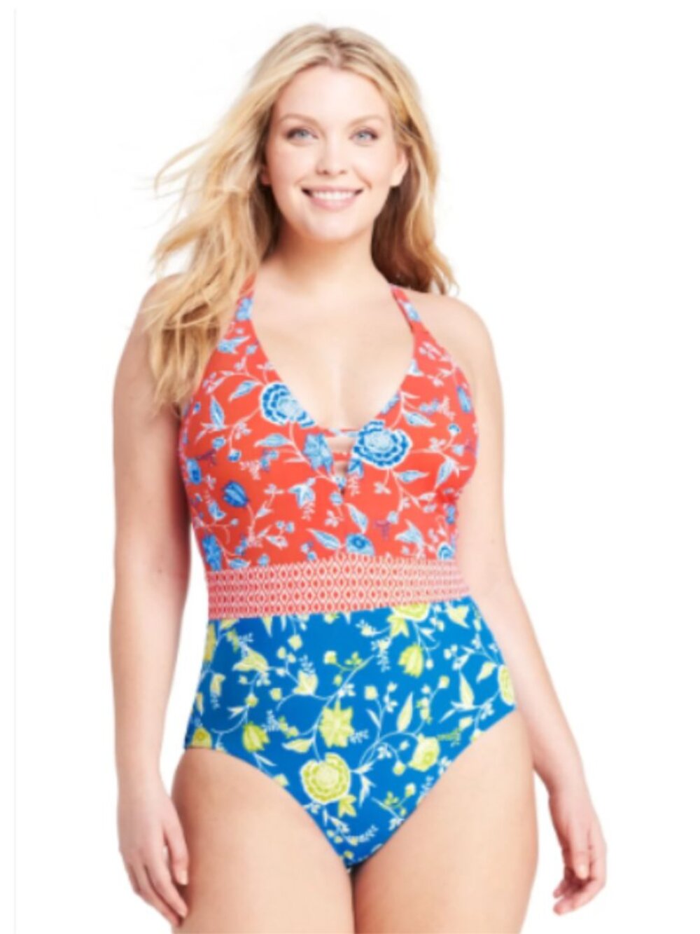 Deep V-Neck One-Piece Swimsuit